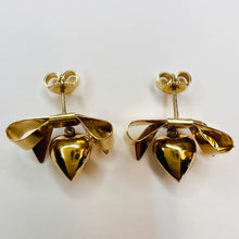 Load image into Gallery viewer, Vintage 14k Yellow Gold Bow and Heart Drop Earrings Solid 585 Gold 19mm 3.1g Christmas Ribbon Anniversary Gift for Wife