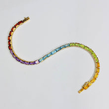 Load image into Gallery viewer, 14k Yellow Gold Multi Gemstone Rainbow Colors Eternity Tennis Bracelet 7.5" 7.6g
