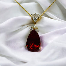Load image into Gallery viewer, 14k Gold Ruby Necklace 18" LARGE 12mm Pear Cut Red Ruby 3.5CT Enhancer 3.6g