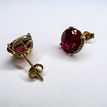 Load image into Gallery viewer, 10k Yellow Gold 4cttw Ruby & Diamond Earrings 9mm Oval Cut 1.8g Ruby Stud Earrings July Birthstone Anniversary Gift for Wife Girlfriend