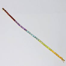 Load image into Gallery viewer, 14k Yellow Gold Multi Gemstone Rainbow Colors Eternity Tennis Bracelet 7.5" 7.6g