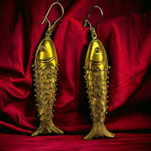 Load image into Gallery viewer, Antique 14k Gold Articulated Fish Earrings LARGE 68mm Victorian Oriental 6.1g