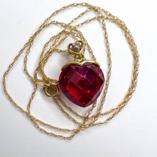 Load image into Gallery viewer, 10k Yellow Gold Ruby Diamond Necklace 18" BIG 11mm Heart Briolette Red Ruby 2g