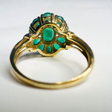 Load image into Gallery viewer, 10k Yellow Gold 2.4CT Natural Emerald Ring Size 5 Antique Emerald Ring Diamonds