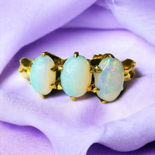 Load image into Gallery viewer, Antique 14k Gold Opal Ring Sz 5.5 Victorian Era Three Stone Claw Prong Ring 1.5g