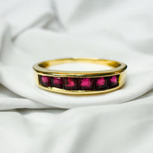 Load image into Gallery viewer, 14k Gold Natural Ruby Ring Sz5.25 Channel Set Square Baguette Half Eternity Ring