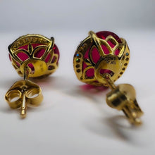 Load image into Gallery viewer, 10k Yellow Gold 4cttw Ruby & Diamond Earrings 9mm Oval Cut 1.8g Ruby Stud Earrings July Birthstone Anniversary Gift for Wife Girlfriend