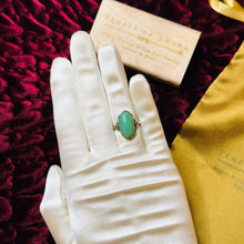 Load image into Gallery viewer, 10k Gold Antique Jadeite Jade Ring Sz 6.75 Victorian Oval Cabochon Ring 4.3g