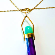 Load image into Gallery viewer, 14k Yellow Gold Chrysophrase Sugilite Pendulum Necklace 22" Healing 7.9g