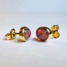 Load image into Gallery viewer, 14k Yellow Gold Opal Earrings 3 Carat T.W. Dragons Breath Stud Earrings 1.6g