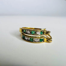 Load image into Gallery viewer, SOLID 10k YELLOW GOLD 1/3cttw 15mm NATURAL DIAMOND & EMERALD Hoop Earrings 2.2g