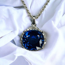 Load image into Gallery viewer, 10k White Gold 6 cttw Genuine Blue Sapphire Halo Diamond Necklace 17" 5.4g