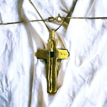 Load image into Gallery viewer, 14k Yellow Gold Emerald Cross Necklace 27" Vintage BRAM Natural Emerald Retro 6g