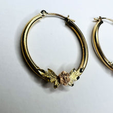 Load image into Gallery viewer, 10k Yellow Gold Hoop Earrings 24mm Hoops Rose Gold Flower Earrings 1.5g