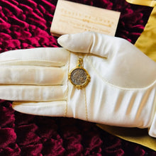 Load image into Gallery viewer, 18k Gold Ancient Goddess Athena Coin Necklace 16" Emerald Amulet 750 Gold 4.6g