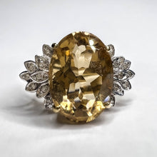 Load image into Gallery viewer, Large 10K Yellow Gold Citrine Ring Size 5 Citrine & Diamond Floral Ring 5 CTTW