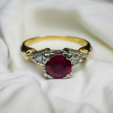 Load image into Gallery viewer, Antique 14k Gold Ruby & Diamond Ring Sz 5.25 Edwardian Engagement Ring Natural Ruby Ring 585 Gold Diamond Ring Wedding Ring July Birthstone