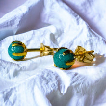 Load image into Gallery viewer, 14k Gold Natural Turquoise Earrings 1 CTTW Stud Earrings Solid 585 Gold Western