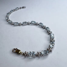 Load image into Gallery viewer, 10k White Gold 5 CT T.W. Aquamarine Tennis Bracelet 7.15" Flower Bracelet 5.7g