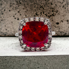 Load image into Gallery viewer, 10K White Gold 4cttw Ruby Halo Ring Size 5.5 Cluster Engagement Ring Diamonds