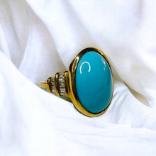 Load image into Gallery viewer, 10k Gold Sleeping Beauty Turquoise & Diamond Ring Sz 7 LARGE Cabochon Ring 5.7g