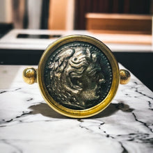 Load image into Gallery viewer, 14k Yellow Gold Ancient Coin Ring Drachm Ring Tetradrachm Diobol Antique Bezel Ring Signet Ring Silver Coins Alexander the Great Herakles Zeus Hercules engagement rings rings watch gold diamond choker wedding rings pearl jewellery promise rings Vintage Ring earrings bracelet necklace