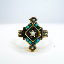 Load image into Gallery viewer, Antique Victorian Solid 10k Gold Turquoise and Seed Pearl Ring size 8 3.5g