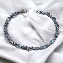 Load image into Gallery viewer, 10k White Gold 5 CT T.W. Aquamarine Tennis Bracelet 7.15" Flower Bracelet 5.7g