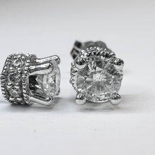 Load image into Gallery viewer, 14K White Gold Natural Diamond Earrings 1/2CT Hidden Halo Crown Round Cut Studs