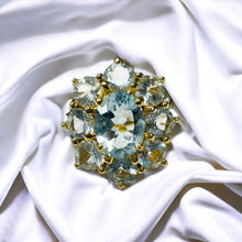 Load image into Gallery viewer, 10k Gold Aquamarine Ring Size 7.25 Vintage 3 Carat Aquamarine Cluster Ring 3.3g