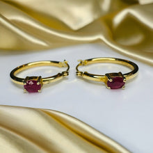 Load image into Gallery viewer, 14k Yellow Gold Natural Ruby Hoop Earrings Earth Mined Ruby Hoops 20mm 1.3g