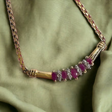 Load image into Gallery viewer, 10k Yellow Gold Ruby & Diamond Necklace 18" 33mm Chevron Pendant Christmas Gift