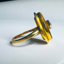 Load image into Gallery viewer, Antique REAL GOLD 10k Yellow Gold Tigers Eye & Old Mine Cut Diamond Ring size 5