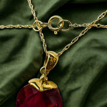 Load image into Gallery viewer, 10k Yellow Gold Ruby Diamond Necklace 18" BIG 11mm Heart Briolette Red Ruby 1.8g