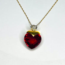 Load image into Gallery viewer, 10k Yellow Gold Ruby Diamond Necklace 18" BIG 13mm Heart Briolette Red Ruby 3.2g
