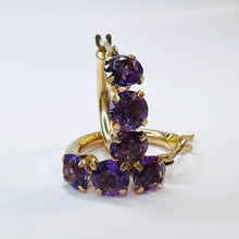 Load image into Gallery viewer, 10k Yellow Gold Natural Amethyst Hoop Earrings 17mm Prong Set Hoops 1g February