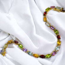 Load image into Gallery viewer, 14k Yellow Gold Multi Gemstone Rainbow Colors Eternity Tennis Bracelet 7" 8.1g
