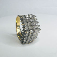 Load image into Gallery viewer, 14k GOLD 5 ROW 2ct Natural 45 DIAMONDS SOLID YELLOW GOLD RING Pyramid Ring 7g