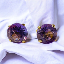 Load image into Gallery viewer, 18k Gold Natural Amethyst Earrings 3CTTW Stud Earrings Solid 750 Gold 1.6g