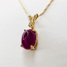 Load image into Gallery viewer, 14k Yellow Gold Natural Ruby & Diamond Necklace 16" 2cttw Ruby Cabochon 1.6g