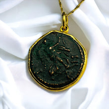 Load image into Gallery viewer, 22k Gold Ancient Roman Coin Necklace 24" Alexandria Egypt Maximianus Tetradrachm Billon Coin 291-292 AD Egyptian Necklace Emperor Caesar Maximianus Gladiator Pendant