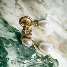 Load image into Gallery viewer, Authentic Solid 14k Yellow Gold Button Pearl & Drop Pearl Dangle Earrings 3.2g