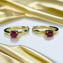 Load image into Gallery viewer, 14k Yellow Gold Natural Ruby Hoop Earrings Earth Mined Ruby Hoops 20mm 1.3g