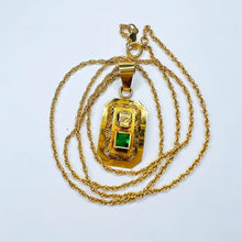 Load image into Gallery viewer, 18k Yellow Gold Pre Columbian Tumi Natural Emerald Necklace 18" 3.3g 14k Chain