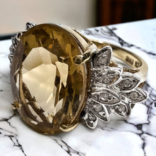 Load image into Gallery viewer, Large 10K Yellow Gold Citrine Ring Size 5 Citrine & Diamond Floral Ring 5 CTTW