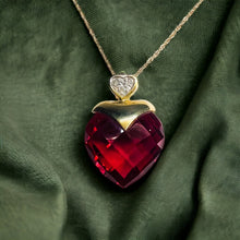 Load image into Gallery viewer, 10k Yellow Gold Ruby Diamond Necklace 18" BIG 13mm Heart Briolette Red Ruby 3.2g LP
