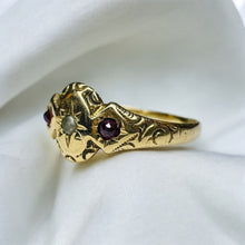 Load image into Gallery viewer, Antique 10k Gold Garnet Seed Pearl Ring Sz 4.5 Rose Cut Victorian c1890's 1g