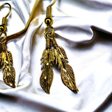 Load image into Gallery viewer, 10k Gold Vintage Feather Earrings 40mm Dangle Handmade Native American Southwest
