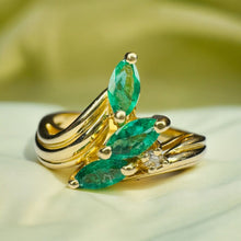 Load image into Gallery viewer, 14k Gold Natural Emerald & Diamond Ring Size 5.75 Marquise Anniversary Gift 3.3g