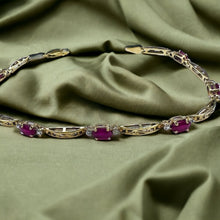 Load image into Gallery viewer, 10k Yellow Gold Natural Ruby Tennis Bracelet 7" Oval Cut Rubies & Diamond 4g